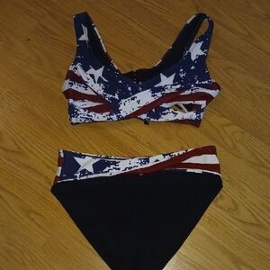 Two-Piece American Flag Print Bikini - Navy, Red & White